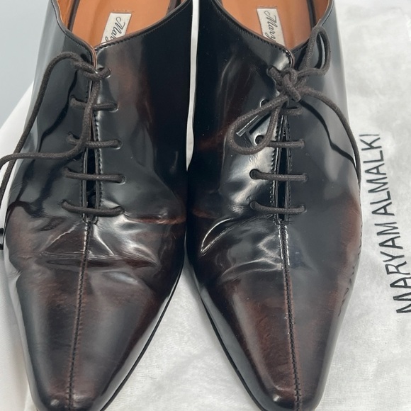 Maryam Almalki Women's Jane Lace Up Pointed Toe Brown Leather Mules EU Size 39 - Picture 3 of 16